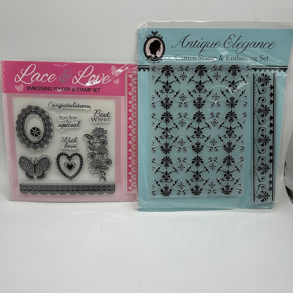 Quick Cards Lace & Love and Antique Elegance Embossing Folder & Stamp Set Bundle